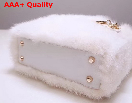 Mini Lady Dior Mink Fur Bag in White Replica