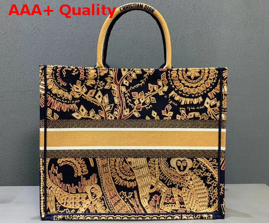 Orange and Black Dior Book Tote Dior Animals Embroidered Canvas Bag Replica