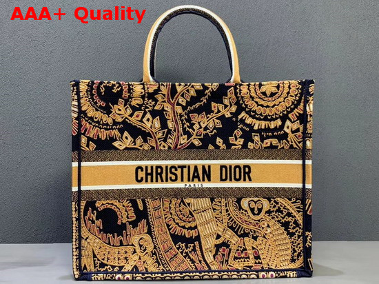 Orange and Black Dior Book Tote Dior Animals Embroidered Canvas Bag Replica