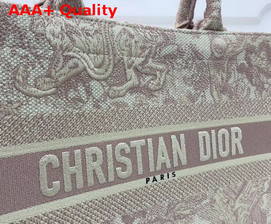 Pink Dior Book Tote Dior Animals Embroidered Canvas Bag Replica