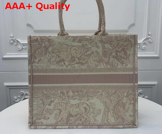 Pink Dior Book Tote Dior Animals Embroidered Canvas Bag Replica