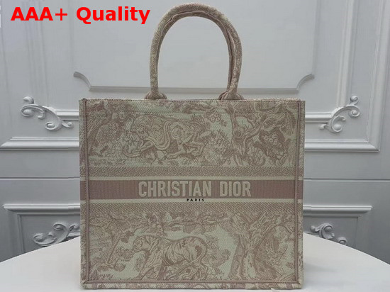 Pink Dior Book Tote Dior Animals Embroidered Canvas Bag Replica