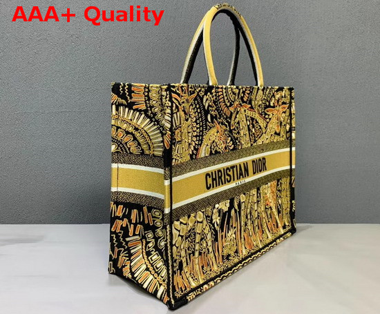 Yellow and Black Dior Book Tote Dior Animals Embroidered Canvas Bag Replica