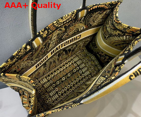 Yellow and Black Dior Book Tote Dior Animals Embroidered Canvas Bag Replica