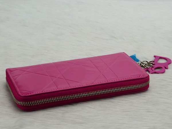 lady dior escapade wallet in fuchsia patent leather for Sale
