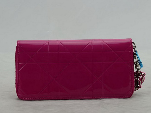 lady dior escapade wallet in fuchsia patent leather for Sale