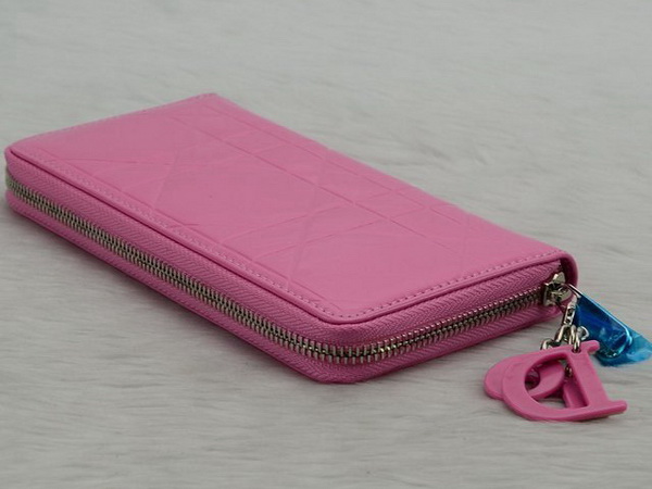 lady dior escapade wallet in pink patent leather for Sale