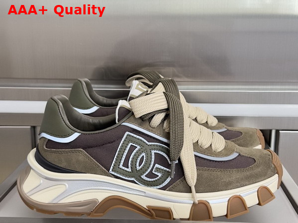 DG Country Road Sneakers in Fabric and Calfskin Brown and Khaki Replica