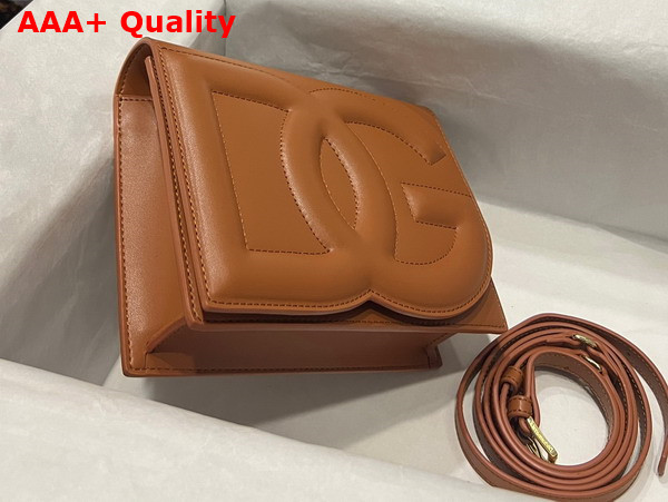 Dolce Gabbana Calfskin Crossbody Bag with Logo Brown Replica