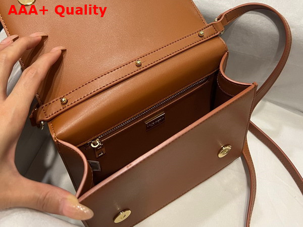 Dolce Gabbana Calfskin Crossbody Bag with Logo Brown Replica