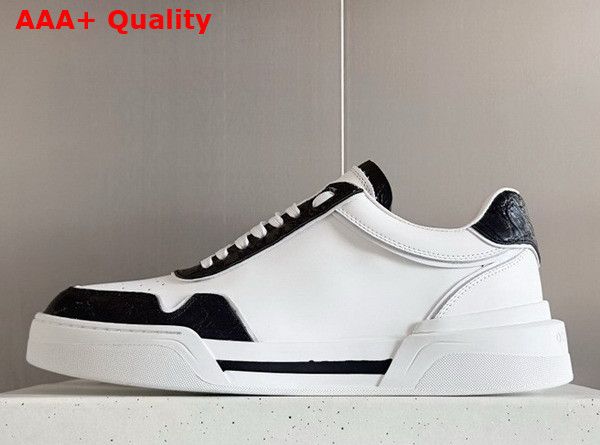 Dolce Gabbana Calfskin New Roma Sneakers with Crocodile Details White and Black Replica