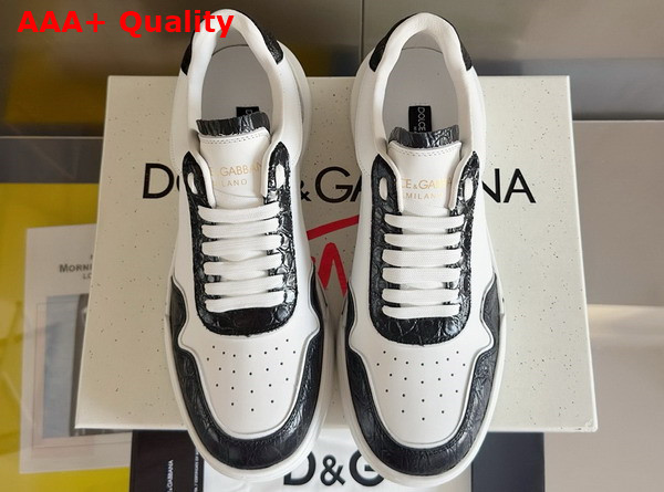 Dolce Gabbana Calfskin New Roma Sneakers with Crocodile Details White and Black Replica