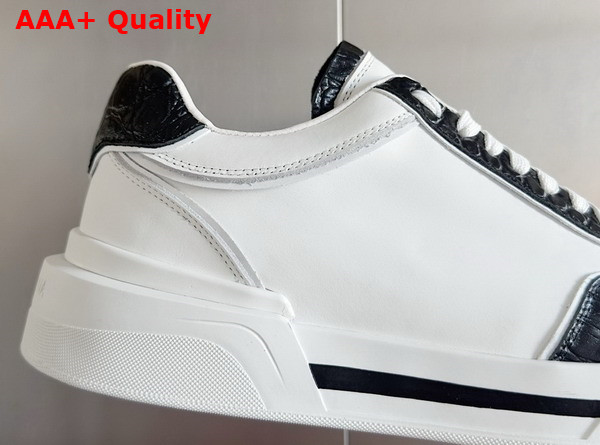 Dolce Gabbana Calfskin New Roma Sneakers with Crocodile Details White and Black Replica