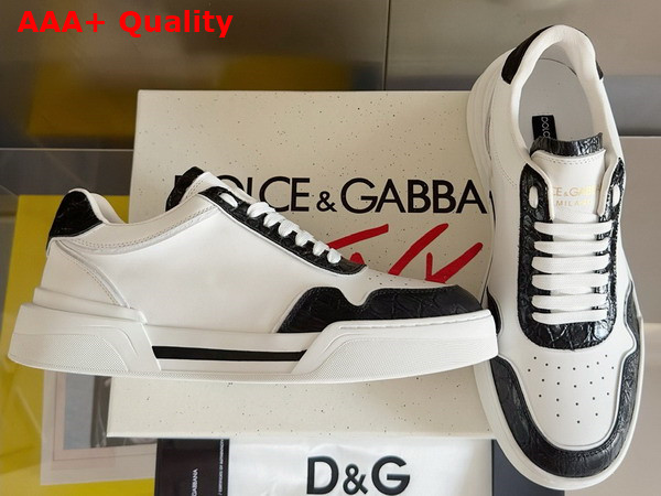 Dolce Gabbana Calfskin New Roma Sneakers with Crocodile Details White and Black Replica