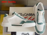 Dolce Gabbana Calfskin New Roma Sneakers with Crocodile Details White and Peacock Blue Replica