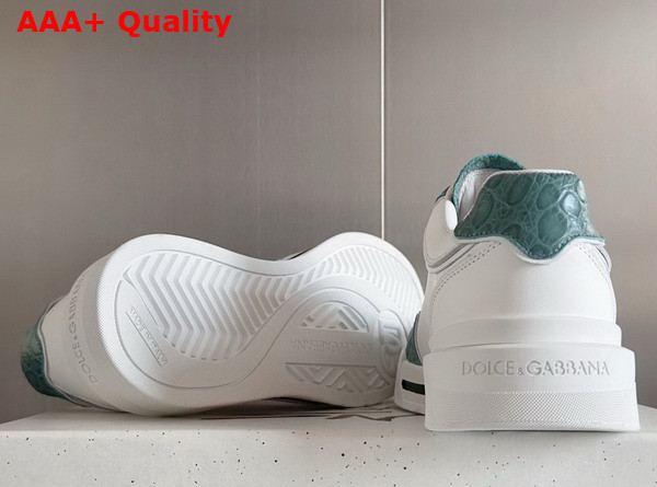 Dolce Gabbana Calfskin New Roma Sneakers with Crocodile Details White and Peacock Blue Replica