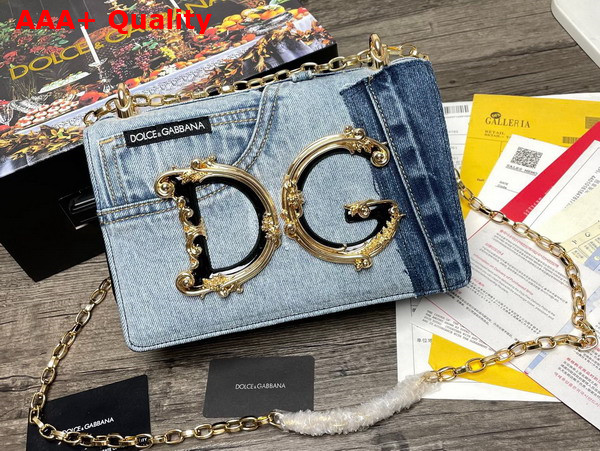 Dolce Gabbana DG Girls Bag in Patchwork Cenim and Plain Calfskin Denim Replica