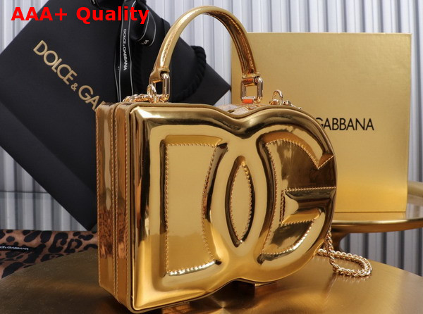 Dolce Gabbana DG Logo Bag Box Handbag Gold Mirrored Effect Calfskin Replica