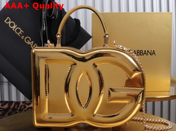 Dolce Gabbana DG Logo Bag Box Handbag Gold Mirrored Effect Calfskin Replica