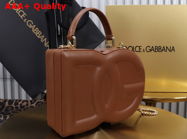 Dolce Gabbana DG Logo Bag Box Handbag in Brown Calfskin Replica
