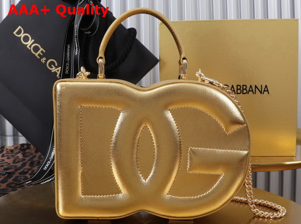 Dolce Gabbana DG Logo Bag Box Handbag in Gold Calfskin Replica