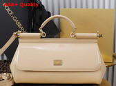 Dolce Gabbana Elongated Medium Sicily Handbag in Beige Polished Calfskin Replica