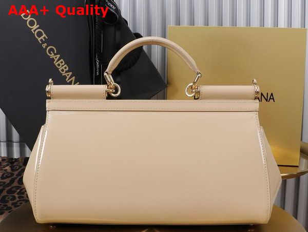 Dolce Gabbana Elongated Medium Sicily Handbag in Beige Polished Calfskin Replica