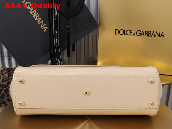 Dolce Gabbana Elongated Medium Sicily Handbag in Beige Polished Calfskin Replica