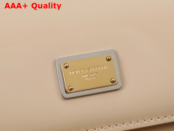 Dolce Gabbana Elongated Medium Sicily Handbag in Beige Polished Calfskin Replica