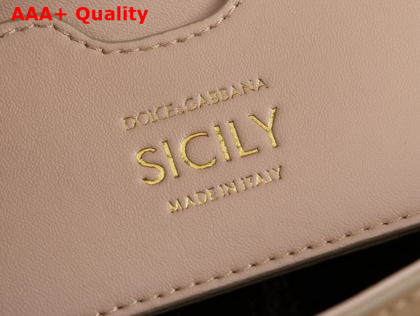 Dolce Gabbana Elongated Medium Sicily Handbag in Beige Polished Calfskin Replica
