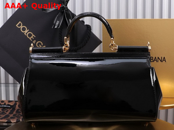 Dolce Gabbana Elongated Medium Sicily Handbag in Black Polished Calfskin Replica