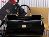 Dolce Gabbana Elongated Medium Sicily Handbag in Black Polished Calfskin Replica