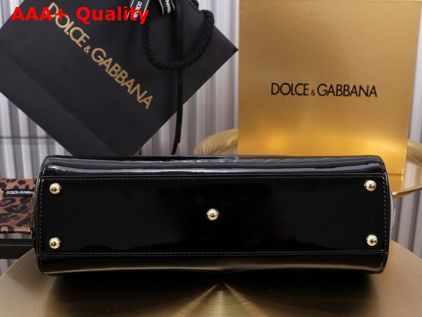 Dolce Gabbana Elongated Medium Sicily Handbag in Black Polished Calfskin Replica