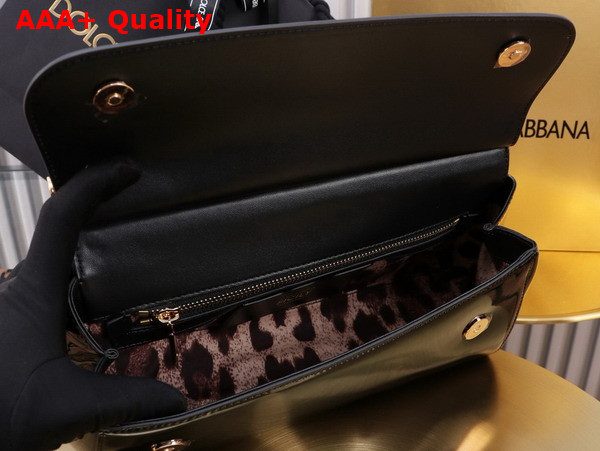 Dolce Gabbana Elongated Medium Sicily Handbag in Black Polished Calfskin Replica