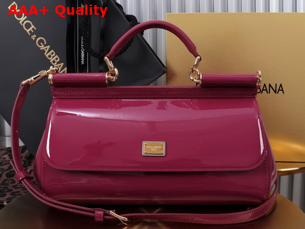 Dolce Gabbana Elongated Medium Sicily Handbag in Burgundy Polished Calfskin Replica