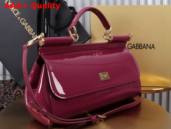 Dolce Gabbana Elongated Medium Sicily Handbag in Burgundy Polished Calfskin Replica
