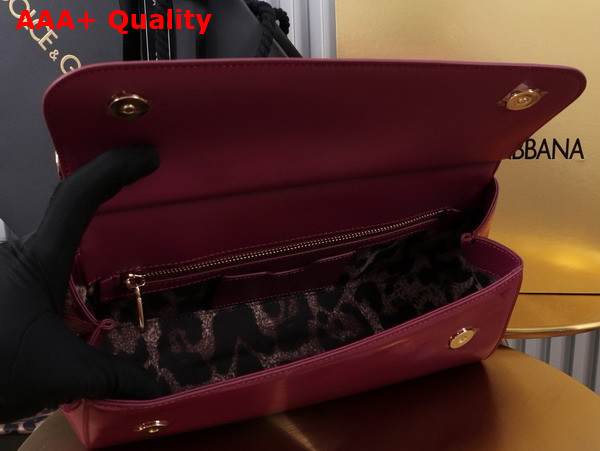 Dolce Gabbana Elongated Medium Sicily Handbag in Burgundy Polished Calfskin Replica
