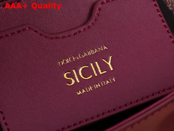 Dolce Gabbana Elongated Medium Sicily Handbag in Burgundy Polished Calfskin Replica