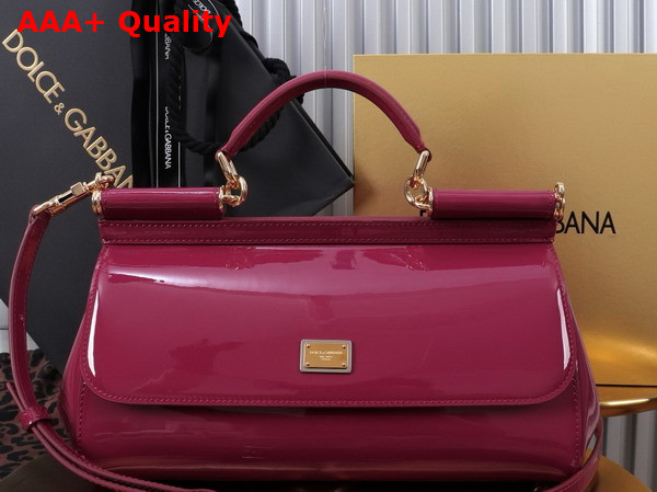 Dolce Gabbana Elongated Medium Sicily Handbag in Burgundy Polished Calfskin Replica