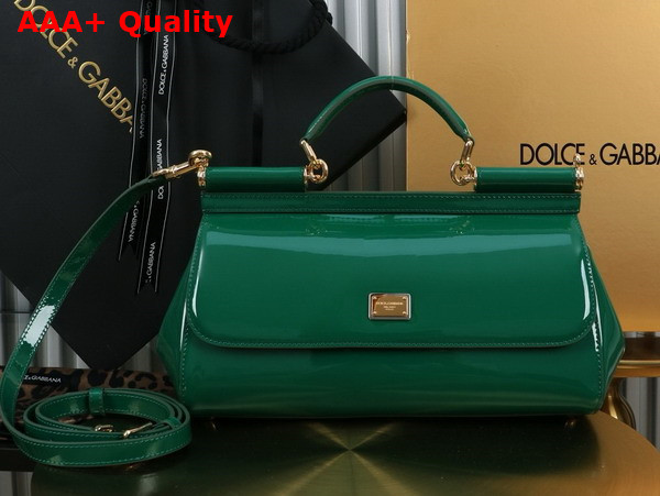 Dolce Gabbana Elongated Medium Sicily Handbag in Green Polished Calfskin Replica