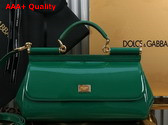 Dolce Gabbana Elongated Medium Sicily Handbag in Green Polished Calfskin Replica