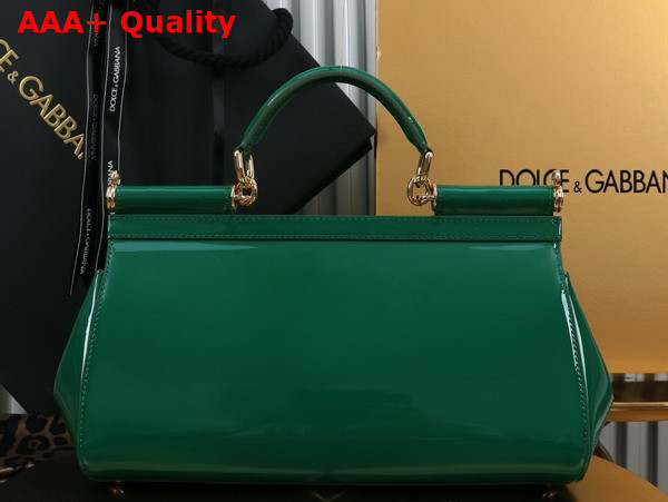 Dolce Gabbana Elongated Medium Sicily Handbag in Green Polished Calfskin Replica