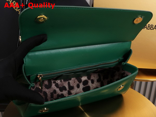 Dolce Gabbana Elongated Medium Sicily Handbag in Green Polished Calfskin Replica