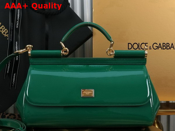 Dolce Gabbana Elongated Medium Sicily Handbag in Green Polished Calfskin Replica