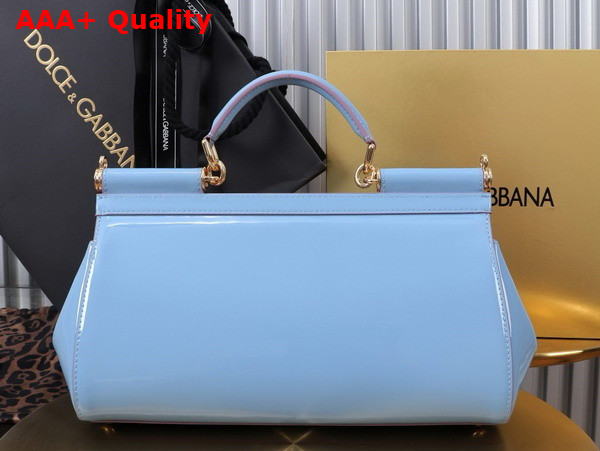 Dolce Gabbana Elongated Medium Sicily Handbag in Light Blue Polished Calfskin Replica