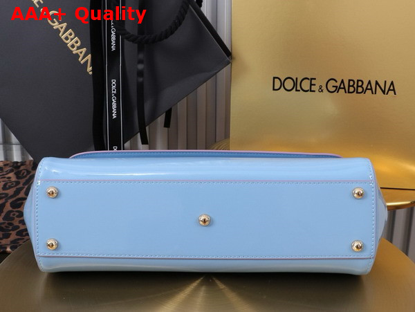 Dolce Gabbana Elongated Medium Sicily Handbag in Light Blue Polished Calfskin Replica