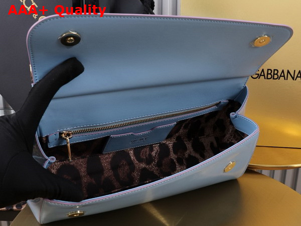 Dolce Gabbana Elongated Medium Sicily Handbag in Light Blue Polished Calfskin Replica