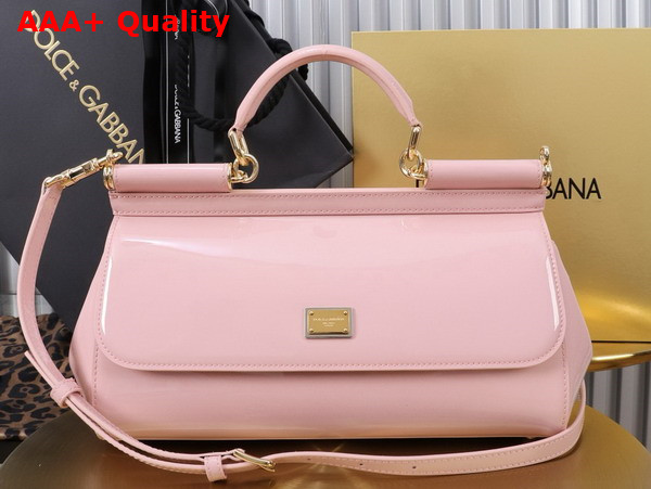 Dolce Gabbana Elongated Medium Sicily Handbag in Pink Polished Calfskin Replica