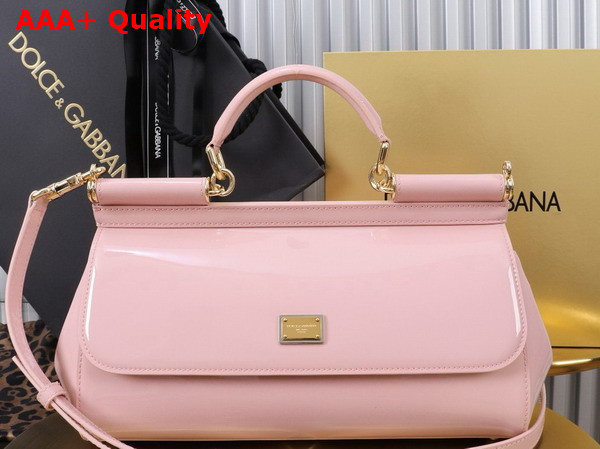 Dolce Gabbana Elongated Medium Sicily Handbag in Pink Polished Calfskin Replica