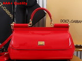 Dolce Gabbana Elongated Medium Sicily Handbag in Red Polished Calfskin Replica